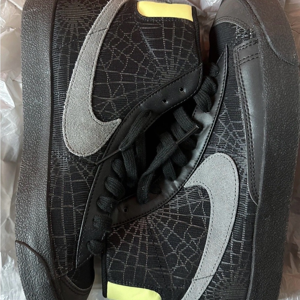 Nike Black and Gray High-Top Sneakers with Yellow Accent